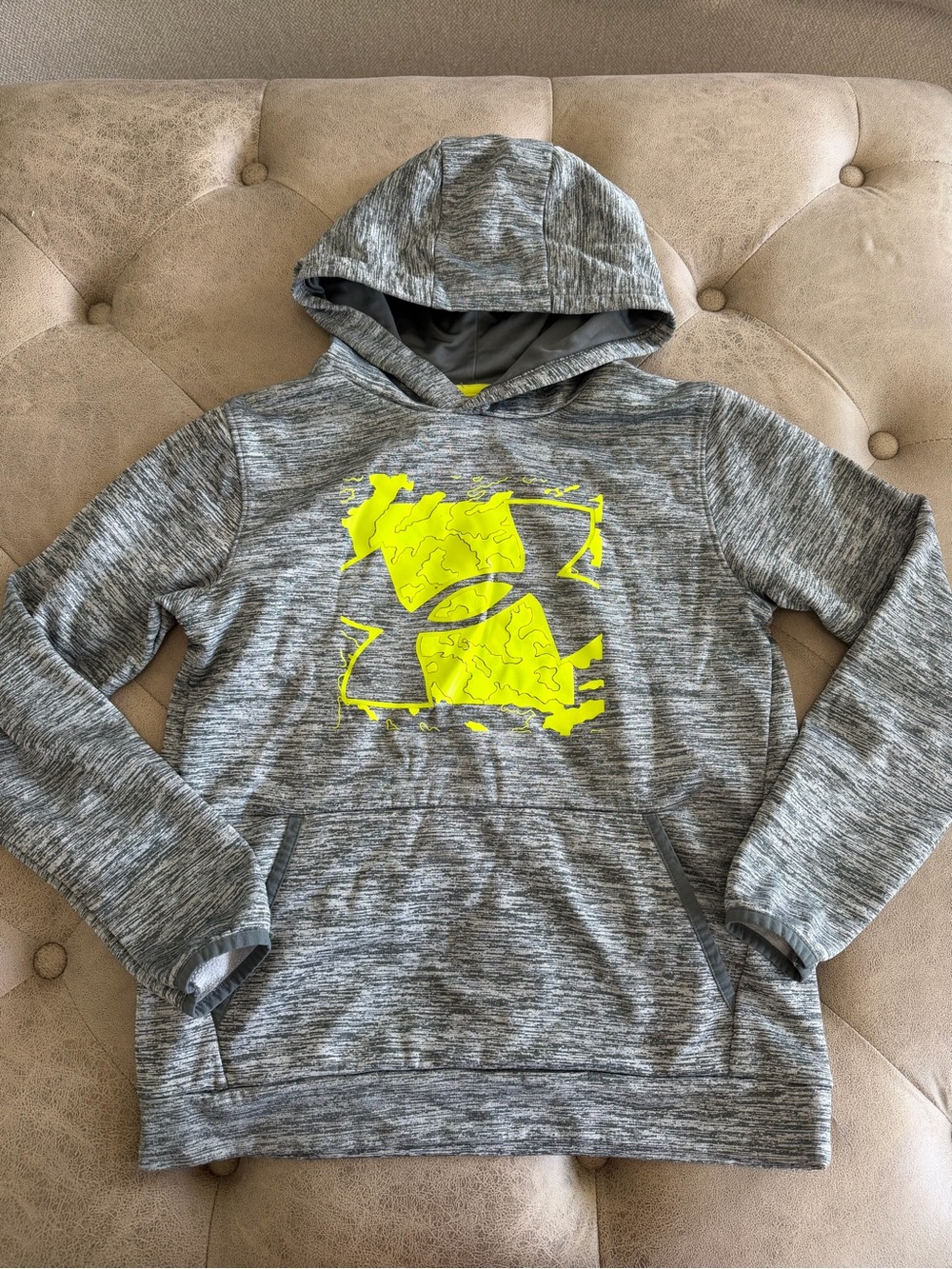 Under Armour Boys' Gray Hoodie with Neon Yellow Logo size large